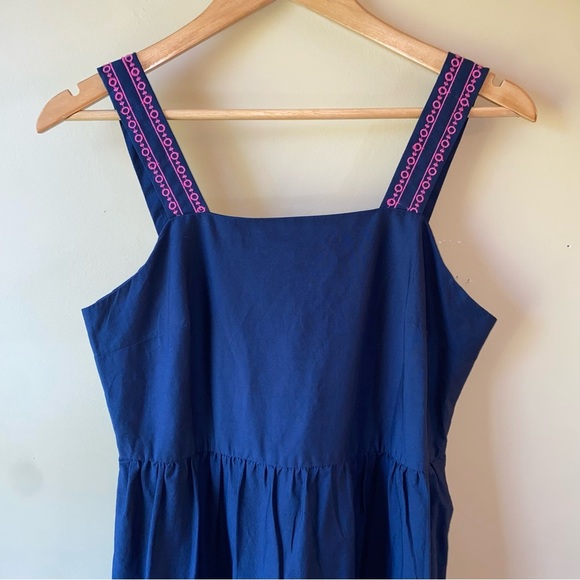 J. Crew Navy Midi Dress Pink Floral Embroidery Women’s Size 4 Sleeveless NWT - Picture 2 of 13